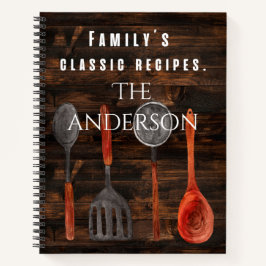 Cuaderno Receta clásica de la familia de madera rústica de 