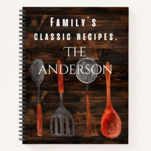Cuaderno Receta clásica de la familia de madera rústica de