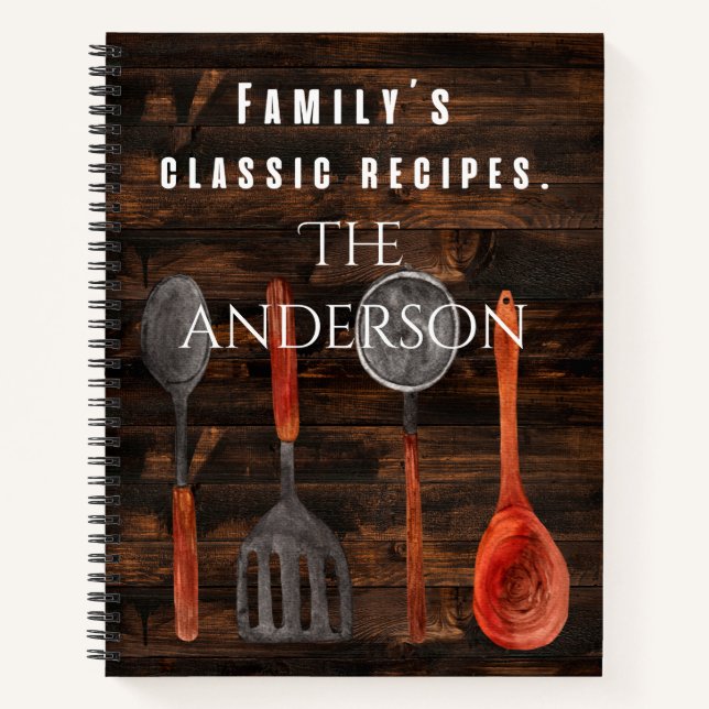 Cuaderno Receta clásica de la familia de madera rústica de  (Anverso)