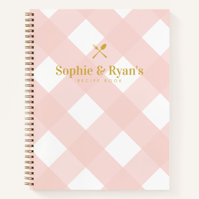 Cuaderno Receta clásica elegante Rubor Rosa Gingham Couples (Anverso)