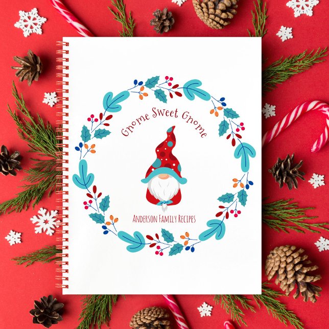 Cuaderno Receta Cookbook Holiday Gnome Floral Wreath Modern (Subido por el creador)
