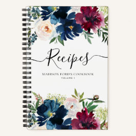 Cuaderno Receta de Acuarela Floral Azul Marino Burgundy Pre