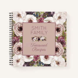 Cuaderno Receta de Burgundy Ivory Cream Floral Lunares