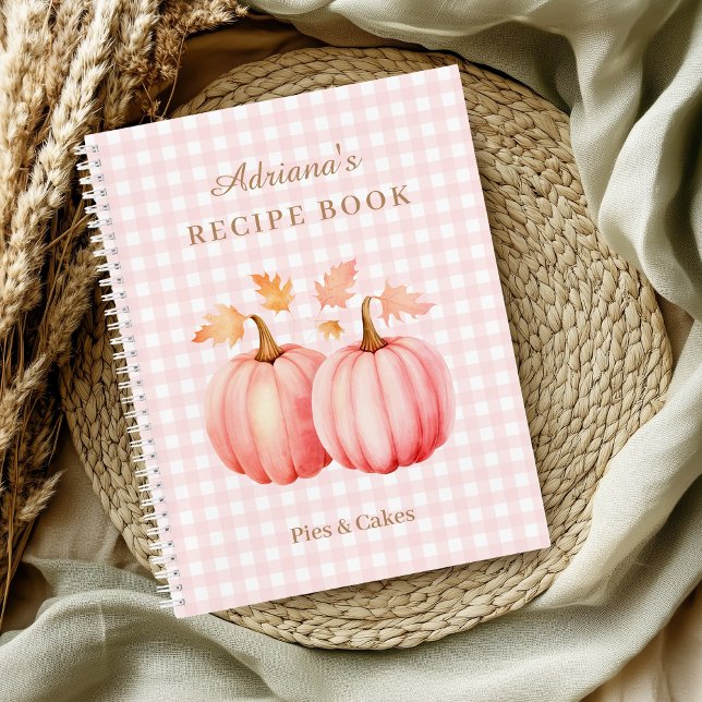 Cuaderno Receta de calabaza rosa Gingham Bakery (Pink Pumpkin Gingham Bakery Recipe Notebook)