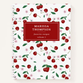 Cuaderno Receta de cerezas rojas de vegetación y flores de 