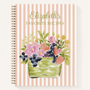 Cuaderno Receta de Cesta de Frutas y Flores sobre Rayas