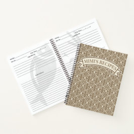 Cuaderno Receta de cocina de damasco marrón vintage