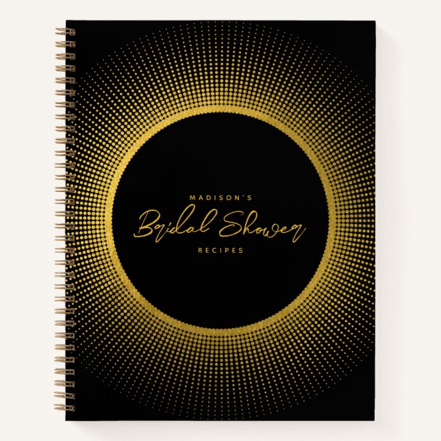 Cuaderno Receta de cocina de ducha nupcial negro oro (Anverso)