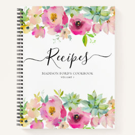 Cuaderno Receta De Cocina De Flor De Blush Rosa Suculento P