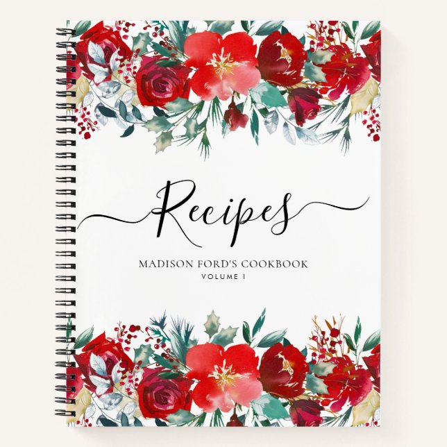 Cuaderno Receta de cocina de flores de presupuesto Burgundy (Anverso)