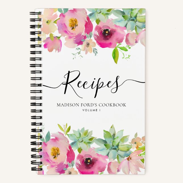 Cuaderno Receta de cocina de flores rosadas de presupuesto  (Anverso)