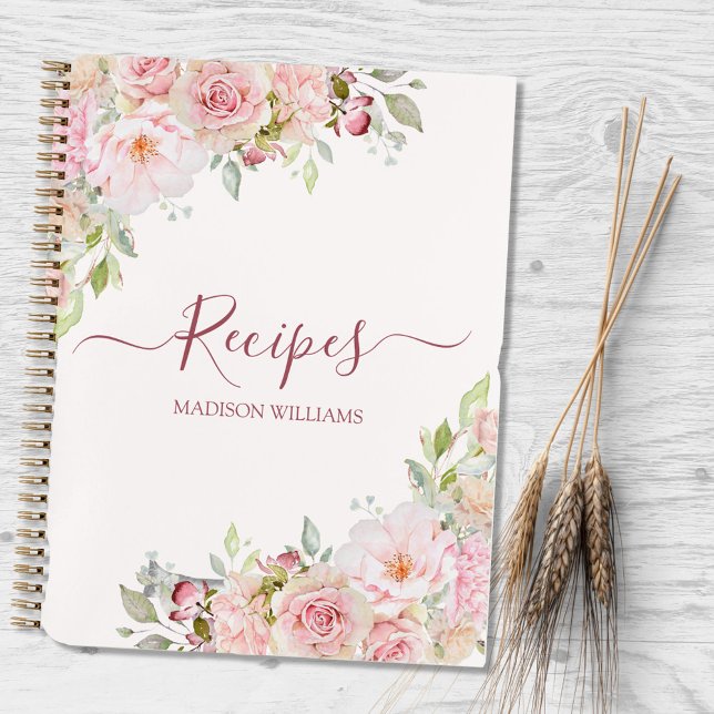 Cuaderno Receta de Cocina de la Familia Floral de Flor Rosa (In situ)