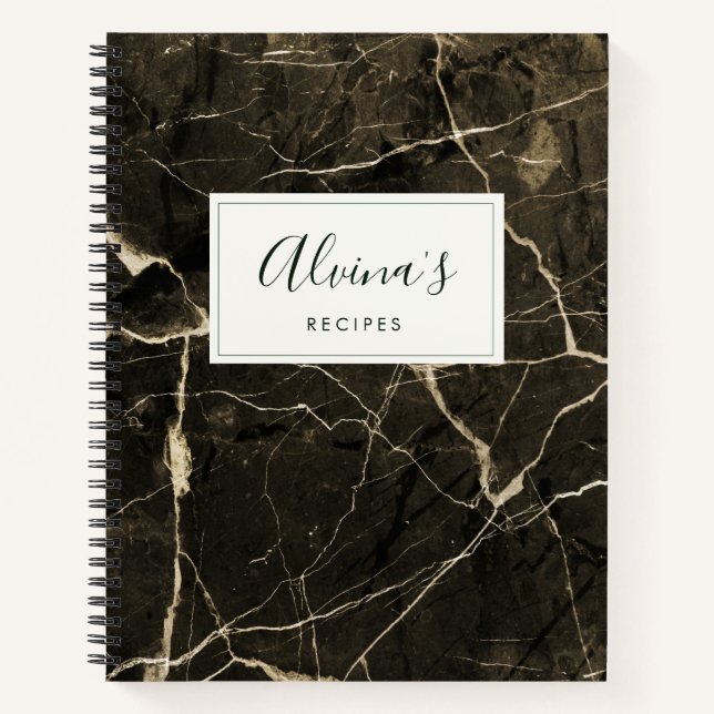 Cuaderno Receta de cocina elegante de mármol negro (Anverso)