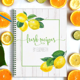 Cuaderno Receta de cocina limón acuarela madera blanca rúst