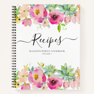 Cuaderno Receta de cocina suculenta rosa floral Rubor con p