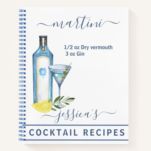 Cuaderno Receta de cóctel acuarela bebidas mixtas Martini (Anverso)
