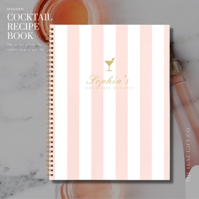 Cuaderno Receta de cóctel en blanco de raya dorada y Rubor  (Subido por el creador)