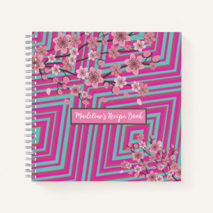 Cuaderno Receta de color rosa rayado con trippy gradiente d