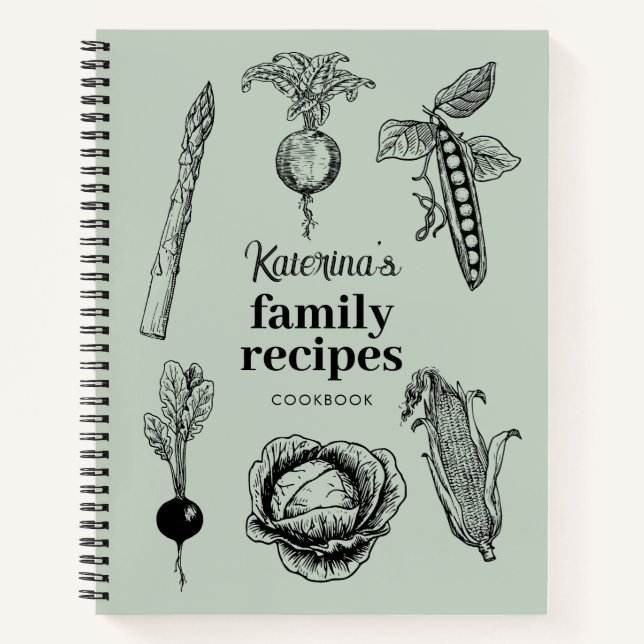 Cuaderno Receta de Comida Vintage Verde Sage (Anverso)