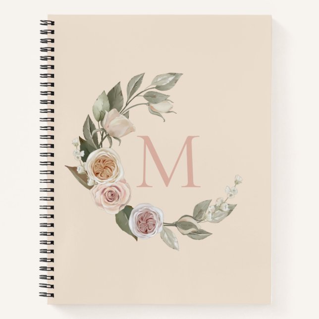 Cuaderno Receta de Corona Floral de Rosas Monograma Inicial (Anverso)