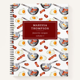 Cuaderno Receta de desayuno de tocino y huevos al aguarela