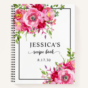Cuaderno Receta de ducha floral de acuarela rosa elegante