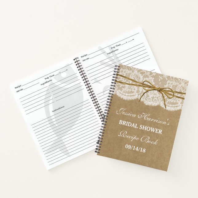 Cuaderno Receta de duchas nupciales de Kraft Lace Twine Bow (Interior)