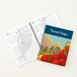 Cuaderno Receta de espiral de arte de fresa vintage