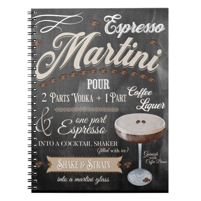 Cuaderno Receta de Espresso Martini Chalkboard (Frente)