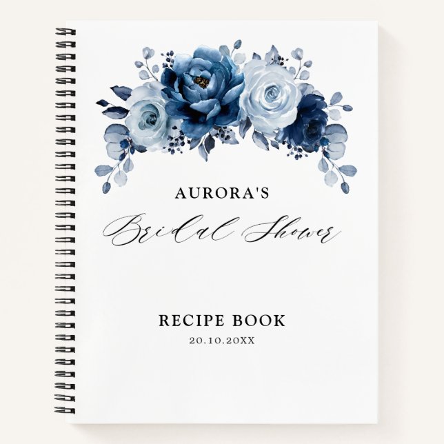 Cuaderno Receta de fiesta de compromiso floral Navy Pizarra (Anverso)