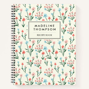Cuaderno Receta de Flor Botánica Floral Simple Rosa Azul