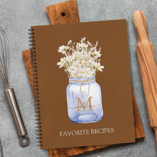 Cuaderno Receta de flor de margarita blanca monogramada en 