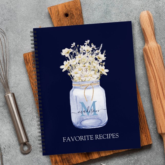 Cuaderno Receta de flor de margarita blanca monogramada en  (In situ)