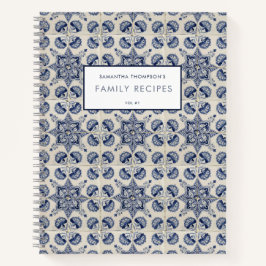 Cuaderno Receta de Flor Geométrica Vintage Blue White