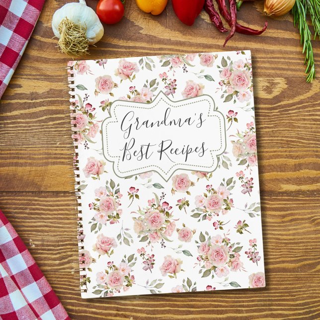Cuaderno Receta de flores de rosa rosa acuarela floral abue (In situ)