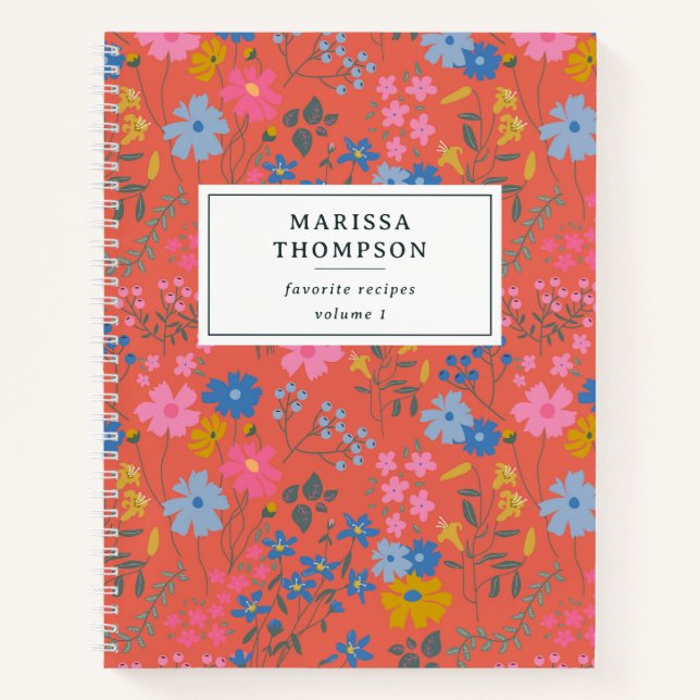 Cuaderno Receta de flores silvestres rojas modernas Boho (Anverso)