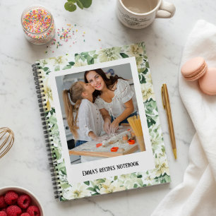 Cuaderno Receta de foto personalizada floral verde elegante
