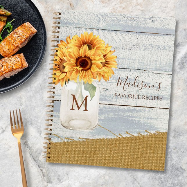 Cuaderno Receta de frasco de Mason de girasol de acuarela d (In situ)
