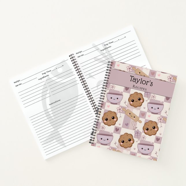 Cuaderno Receta de galleta morada kawaii personalizada como (Interior)