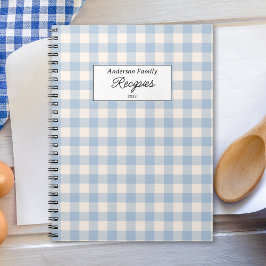 Cuaderno Receta de Gingham azul Pastel