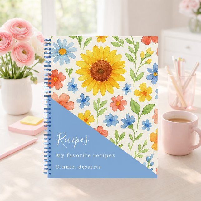 Cuaderno Receta de girasoles florales azules (Subido por el creador)