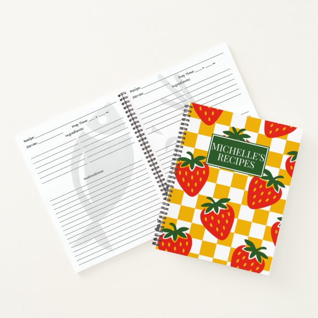 Cuaderno Receta de granja rústica de fresa a cuadros (Interior)