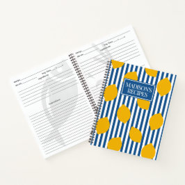 Cuaderno Receta de Granja Rústica de Limón Azul y Blanco a 