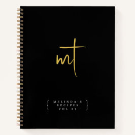 Cuaderno Receta de guión de inicio monogramado de oro negro