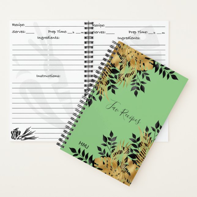Cuaderno Receta de hojas tropicales Glam Black & Gold (Interior)