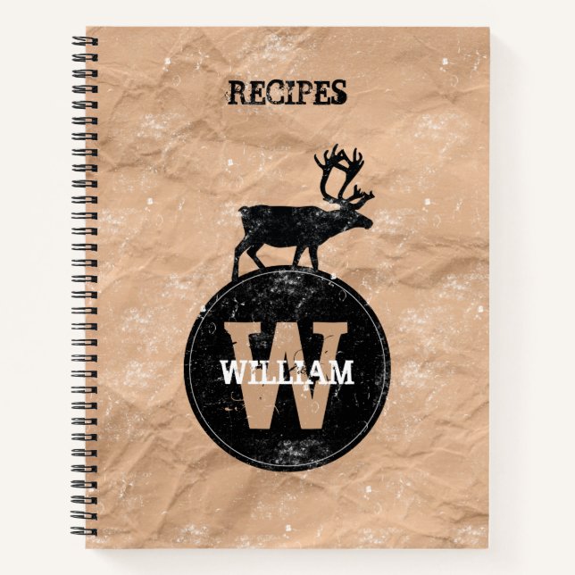 Cuaderno Receta de Kraft Rústico Marrón Molesto en Monogram (Anverso)