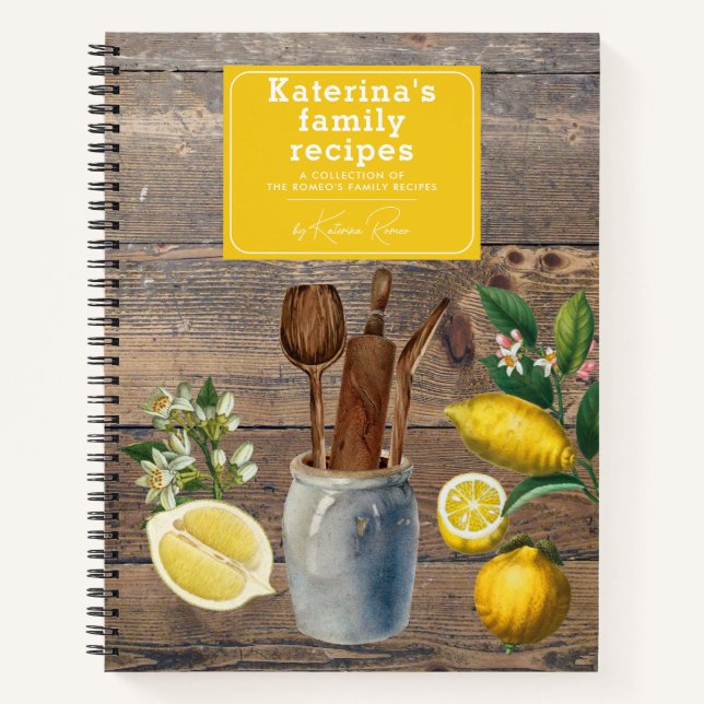 Cuaderno Receta de la familia Citrus Lemons Wood Kitchen (Anverso)