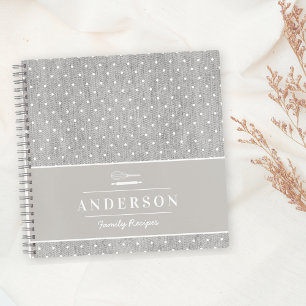 Cuaderno Receta de la familia Rustic White and Gray Polka D