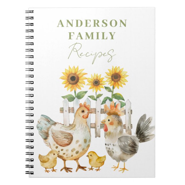 Cuaderno Receta de la granja de acuarela Hen (Frente)
