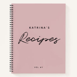 Cuaderno Receta de Letra Minimalista Moderna Rosa Negra Per